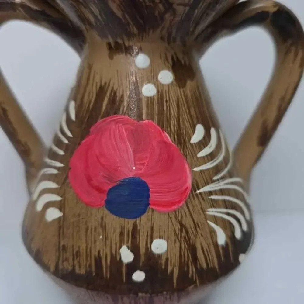 Vintage Hand-Painted Italian Pottery Double-Handled Vase Folk Art Pottery 5